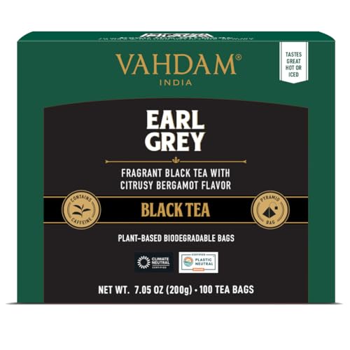 VAHDAM, Earl Grey Schwarzer Tee (100 Teebeutel) Zitrusig, Köstlich & Aromatisch | Schwarztee Gemischt Mit 100% Natürlichem Bergamotte Öl | Eis/Heißer Tee von VAHDAM
