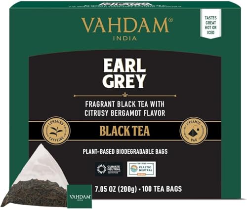 VAHDAM, Earl Grey Schwarzer Tee (100 Teebeutel) Zitrusig, Köstlich & Aromatisch | Schwarztee Gemischt Mit 100% Natürlichem Bergamotte Öl | Eis/Heißer Tee von VAHDAM