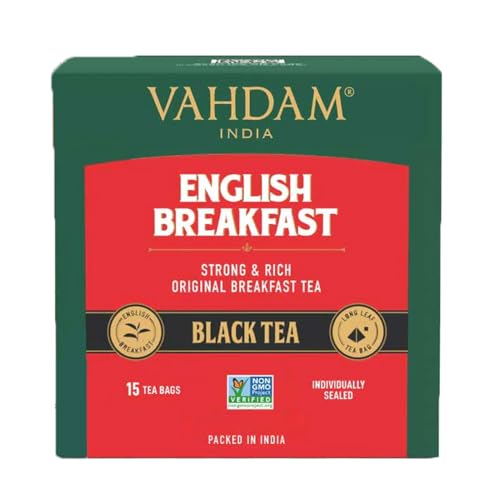 VAHDAM, Englischer Frühstückstee (15 Schwarzteebeutel) Koffeinreich | Gesunde Kaffeealternative - Schwarzteebeutel, verpackt in umweltbewussten Teebeuteln von VAHDAM