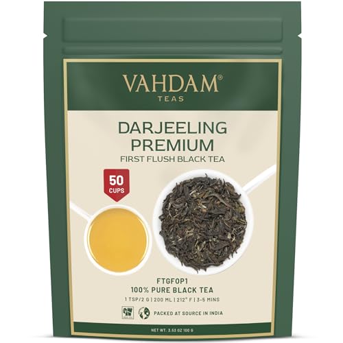 VAHDAM, First Flush Darjeeling Schwarzer tee (100g, 50+ Tassen) Darjeeling Tea First Flush | Schwarzer Tee mit feinstem Aroma | Direkt von der Quelle in Indien von VAHDAM