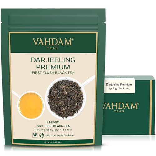 VAHDAM, First Flush Darjeeling Schwarz tee (100g) Darjeeling Tea First Flush | Schwarzer Tee mit feinstem Aroma | Direkt von der Quelle in Indien von VAHDAM