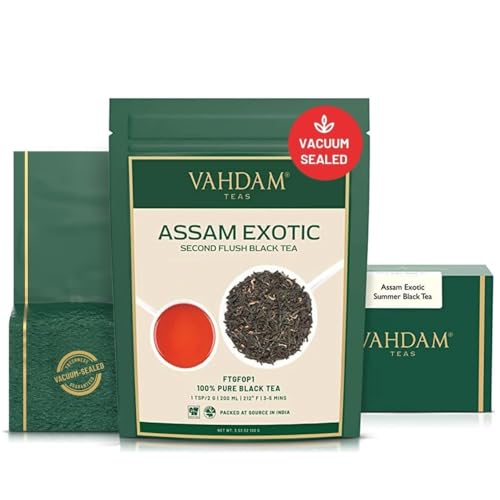 VAHDAM, Assam Exotic Summer Schwarz Tee (100g) Loser Blätter Schwarzer tee | Stark, Malzig & Reichhaltig | 100% Natürliche Inhaltsstoffe - Direkt Von Der Quelle In Indien | Aufbrühen Heißen/Eistee von VAHDAM
