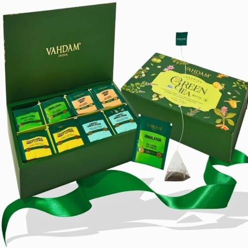 VAHDAM, Grüner Tee geschenkset (4 Geschmacksrichtungen, 80 Pyramiden-Teebeutel) Exklusiv Grüne Tee Tee Probierset - Langblatt Pyramide Teebeutel | Geschenke Für Frauen Und Männer von VAHDAM