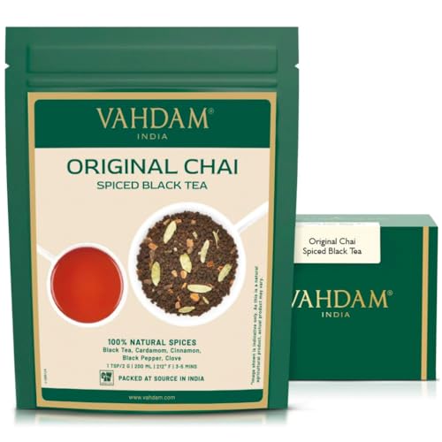 VAHDAM, Indiens Original Masala Chai Tee Loose Leaf - 200g/100 Tassen | Perfekte Mischung aus schwarzem Tee, Zimt, Kardamom, Nelken und schwarzem Pfeffer - Gewürzter Chai-Tee von VAHDAM
