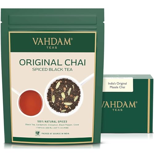 VAHDAM, Original Chai Spiced Black Tea (200g) Mischung Aus Schwarzer Tee, Zimt, Kardamom, Nelken Und Schwarzem Pfeffer | Gewürzter Chai Tee | Brühen Chai Latte von VAHDAM