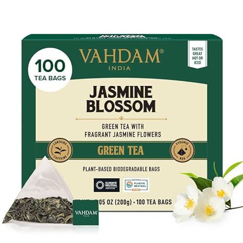 VAHDAM, Jasmintee Grüner Tee (100 Pyramide Teebeutel) Grüner Tee mit Jasminblüten | 100% natürliche Zutaten, Grüner Teebeutel von VAHDAM