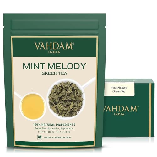 VAHDAM, Mint Melody Green Tea (100g) Pfefferminztee mit reinen grünen Teeblättern | Glutenfrei | Frisch & Direkt Von Der Quelle In Indien | Aufbrühen Heißen/Eistee von VAHDAM