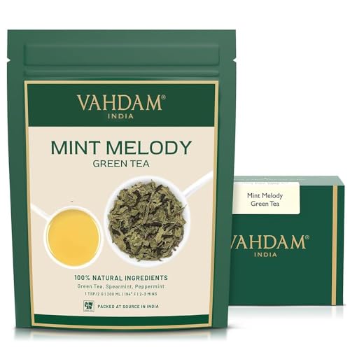 VAHDAM, Mint Melody Green Tea (200g) Pfefferminztee mit reinen grünen Teeblättern | Glutenfrei | Frisch & Direkt Von Der Quelle In Indien | Aufbrühen Heißen/Eistee von VAHDAM