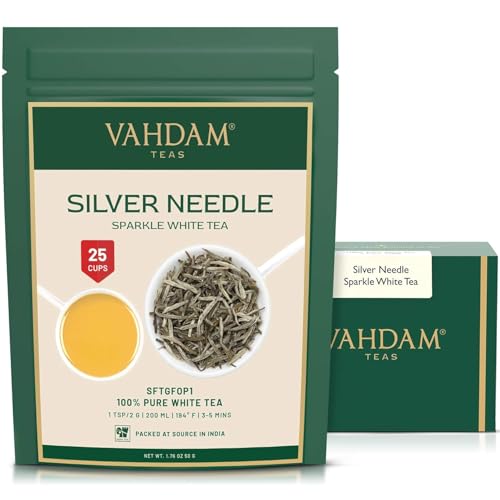 VAHDAM, Silver Needle White Tea (50g) 100% NATÜRLICHE Weiße Teeblätter | Weißer Tee Lose Mit Blattknospen | Frisch & Direkt Von Der Quelle In Indien | Aufbrühen Heißen/Eistee von VAHDAM