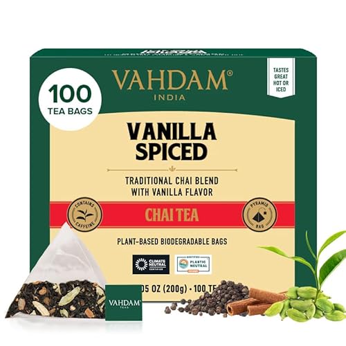 VAHDAM, Vanille Gewürzt Masala Chai (100 Teebeutel) Masala Chai Tee | Köstliche Vanille Tee Mischung Gewürzter Chai Teebeutel | Chai Latte von VAHDAM