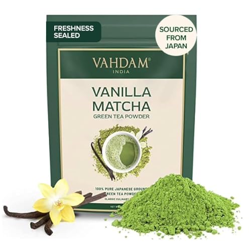 VAHDAM, Vanille Matcha Grüner Tee Pulver (100g, 50+ Tassen) 100% Natürlich Premium Qualität Japanischer Herkunfts Matcha Teepulver | Brauen Sie Köstlichen Latte von VAHDAM