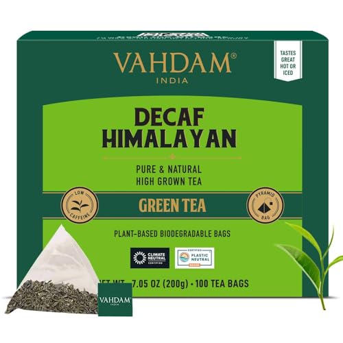 VAHDAM, Entkoffeinierter Grüner Himalaya-Teebeutel (100 Stück) 100% Natürlicher Koffeinfreier Tee | Entkoffeinierter Loser Teebeutel | Brau Heiß, Eis oder Kombucha Tee von VAHDAM