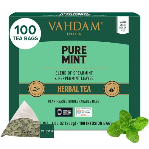 VAHDAM, Pure Mint Kräutertee Beutel (100 Teebeutel) Koffeinfrei | 100% natürliche Zutaten - Pfefferminze, Krauseminze | Minzteebeutel von VAHDAM