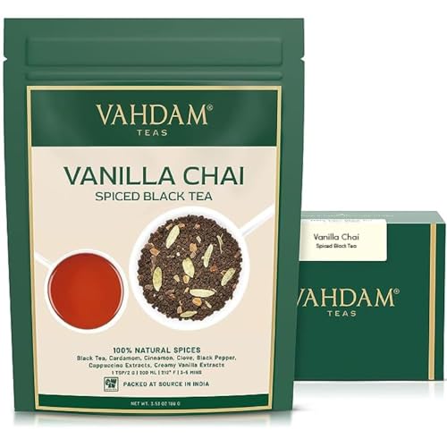 VAHDAM, Vanilla Chai Spiced Black Tea (200g) Masala Chai Tee | Köstliche Vanille-Tee-Mischung, Gewürzter Chai Tee Loose Blatt | Chai Latte von VAHDAM