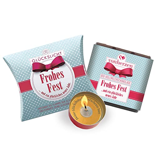 Glückslicht & handgeschöpfte BIO-Vollmilchschokolade (50g) / Dots/Frohes Fest von VALINA