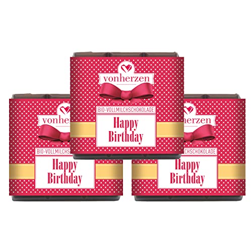 Handgeschöpfte BIO-Vollmilchschokolade/Dots/Happy Birthday / 3 Stück zu je 50g von VALINA