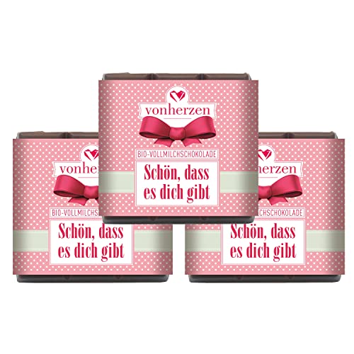Handgeschöpfte BIO-Vollmilchschokolade/Dots/Schön, dass es dich gibt / 3 Stück zu je 50g Handgeschöpfte BIO-Vollmilchschokolade/Dots/Schön, dass es dich gibt / 3 Stück zu je 50g von VALINA