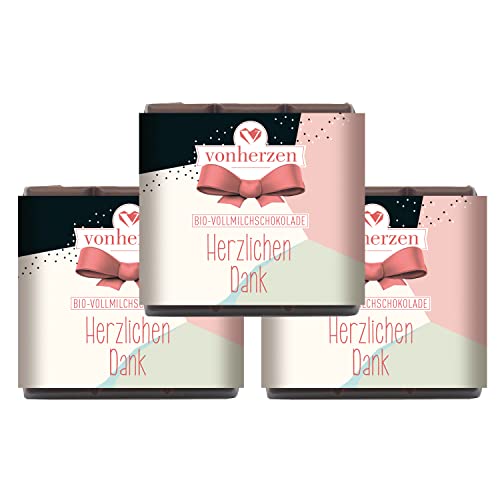 Handgeschöpfte BIO-Vollmilchschokolade/Emotion/Herzlichen Dank / 3 Stück zu je 50g von Valina
