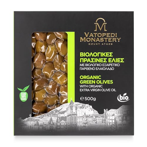Bio-Grüne Oliven aus den alten Hainen des Vatopedi-Klosters, Mount Athos - 500g Bio-Grüne Oliven aus den alten Hainen des Vatopedi-Klosters, Mount Athos - 500g von VATOPEDI MONASTERY