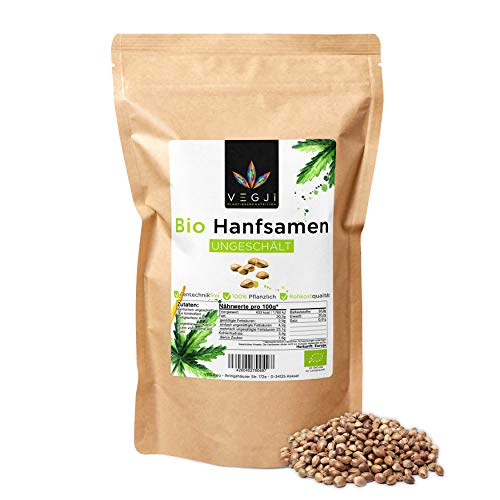 Bio Hanfsamen ungeschält 1000g, aus deutschem & französischem Bio-Anbau, reich an Omega 3, 6 & 9 Fettsäuren, reich an Eiweiß von Duuous