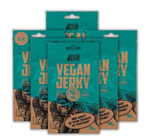 Vegan Jerky – 100% vegan - 6er Pack (6 x 50g) – 2 köstliche Geschmacksvarianten (Teriyaki) von VEGUN Vegan Unity