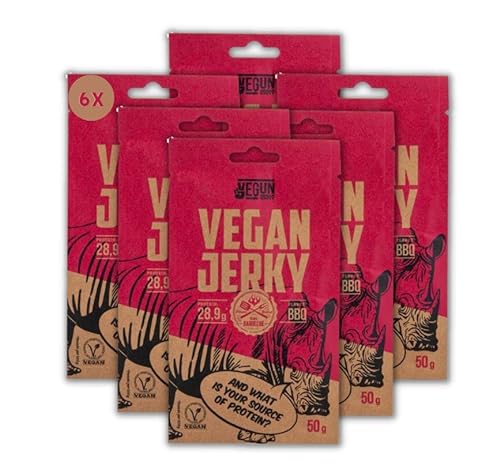 Vegan Jerky – 100% vegan - 6er Pack (6 x 50g) – 2 köstliche Geschmacksvarianten (Texas BBQ) von VEGUN Vegan Unity