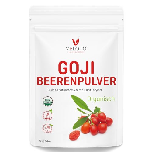 VELOTO Goji-Pulver Bio, gefriergetrocknetes Goji-Beeren-Pulver, Kräuterergänzung für die Augengesundheit, natürliches Vitamin-C-Antioxidans, gentechnikfrei, koscher, glutenfrei, sulfatfrei, 1 Pfund von VELOTO