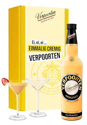 Geschenkset mit 0,7 L VERPOORTEN ORIGINAL Eierlikör 20%vol und 2 Cocktailschalen von VERPOORTEN ORIGINAL