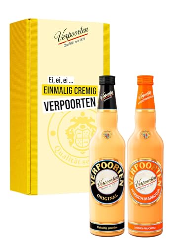 Geschenkset mit 0,7 L VERPOORTEN ORIGINAL Eierlikör 20%vol & 0,7 L VERPOORTEN PFIRSICH-MARACUJA Eierlikör 17%vol von VERPOORTEN ORIGINAL