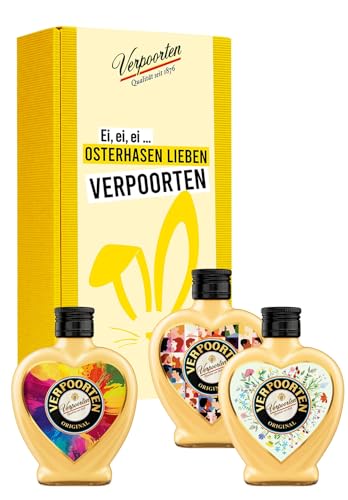 Herzflaschen Set im attraktiven Präsentkarton mit 3 x 0,2 L VERPOORTEN ORIGINAL Eierlikör 20% vol (Motive: Flower, Sun, Style) von VERPOORTEN ORIGINAL