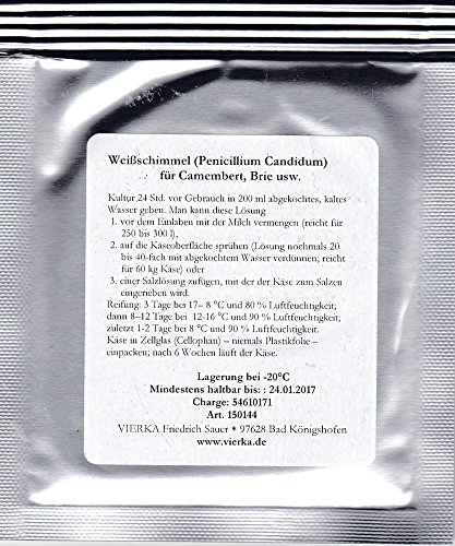 Weißschimmel Kultur (Penicillium Candidum) für die Herstellung von Camembert, Brie usw. ausreichend für 200 - 300 L Milch von VIERKA