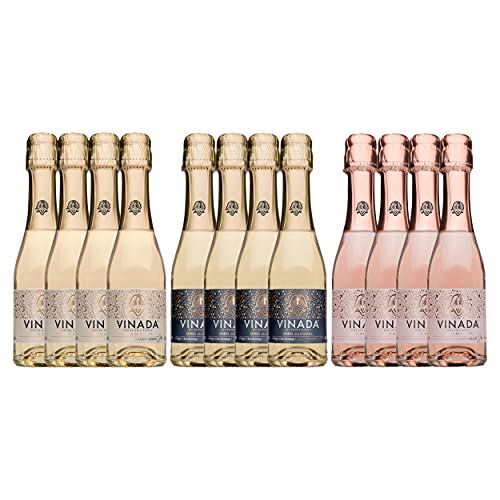 VINADA - Crispy Chardonnay, Sparkling Gold, & Sparkling Rosé Variety Pack (Zero Alcohol) - 200 ml (12 Glass Bottles) von VINADA