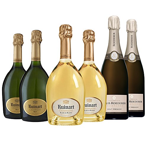 Prestige Champagner - Lot von 6 Flaschen - 2 Ruinart Blanc de Blancs - 2 Ruinart Brut - 2 Roederer Brut Premier - 6x75cl von VINADDICT