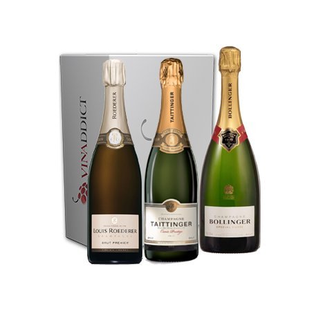 VINADDICT - Prestige Champagner Box 3-3 Flaschen in Kisten - Louis Roederer, Taittinger, Bollinger (750 Milliliter) von VINADDICT