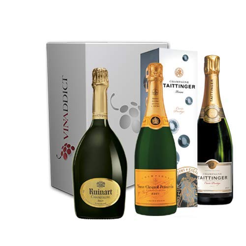 Vinaddict Champagne Prestige Geschenkbox -3 Flaschen 75Cl - Ruinart, Veuve Clicquot, Taittinger von VINADDICT