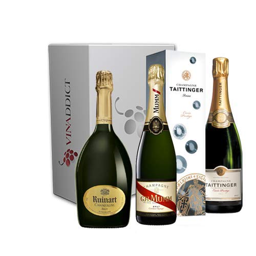 Vinaddict - Prestige Champagner Geschenkbox - 3 Flaschen 75Cl - R de Ruinart, Taittinger, Mumm Cordon Rouge von VINADDICT