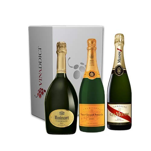 Vinaddict - Prestige Champagner Geschenkbox - 3 Flaschen 75Cl - R de Ruinart, Veuve Clicquot, Mumm Cordon Rouge von VINADDICT