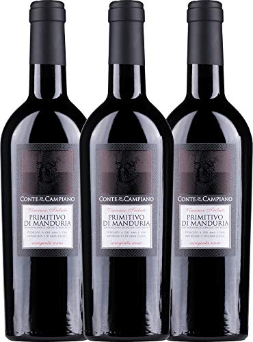 Primitivo di Manduria - Conte di Campiano - 3 x 0,75l VINELLO - 3 x Weinpaket inkl. kostenlosem VINELLO.weinausgießer von VINELLO