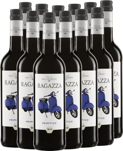 Ragazza Primitivo Villa San Giorgio Rotwein 12 x 0,75l VINELLO - 12 x Weinpaket inkl. kostenlosem VINELLO.weinausgießer von VINELLO