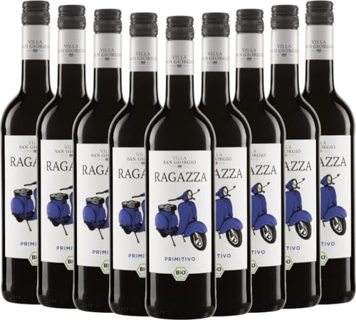 Ragazza Primitivo Villa San Giorgio Rotwein 9 x 0,75l VINELLO - 9 x Weinpaket inkl. kostenlosem VINELLO.weinausgießer von VINELLO