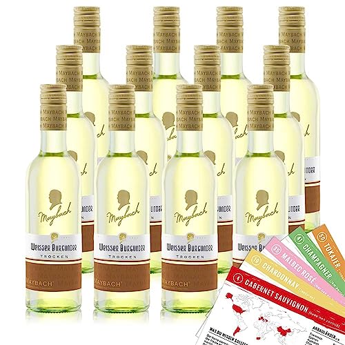Maybach Weisser Burgunder QbA, trocken, sortenreines Weinpaket + VINOX Winecards (12x0,25l) von VINOX