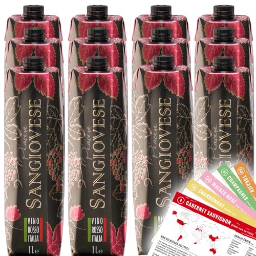 Piacere Sangiovese Rosso Italia, trocken, sortenreines Weinpaket + VINOX Winecards (12x1,0l) von VINOX