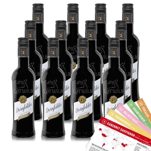 Rotwild Dornfelder QbA, trocken, sortenreines Weinpaket + VINOX Winecards (12x0,25l) von VINOX