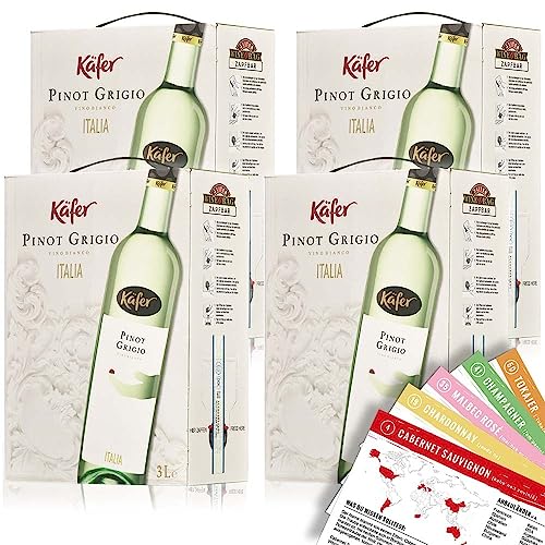 Käfer Pinot Grigio DOC, trocken, Bag-In-Box, sortenreines Weinpaket + VINOX Winecards (4x3,0l) von VINOX