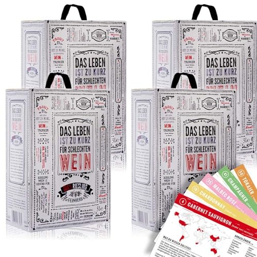 Riesling QbA, feinherb, Bag-in-Box, sortenreines Weinpaket + VINOX Winecards (4x3,0l) von VINOX