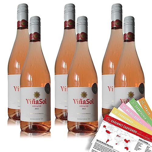 6 Falschen Vina Sol Rosado, lieblich, sortenreines Weinpaket + VINOX Weinkarten (6x0,75 l) von VINOX
