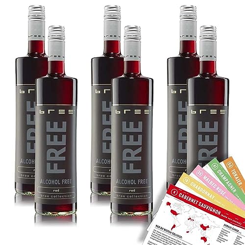 Bree Free Rotwein, alkoholfrei, sortenreines Weinpaket + VINOX Winecards (6x0,75l) von VINOX