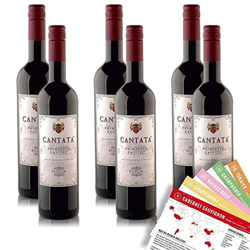 6 Flaschen Cantata Primitivo Passito Puglia IGP feinherb + VINOX Weinkarten (6x0,75l) von VINOX