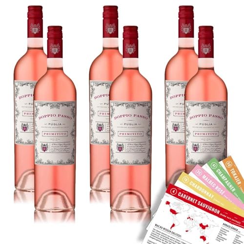 Doppio Passo Primitivo Puglia Rosé, halbtrocken, sortenreines Weinpaket + VINOX Winecards (6x0,75l) von VINOX