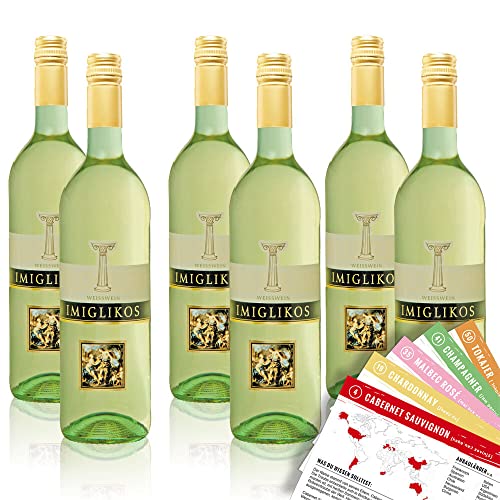 6 Flaschen Dr. Zenzen Imiglikos Weisswein Griechenland QbA, lieblich, sortenreines Weinpaket + VINOX Weinkarten (6x0,75 l) von VINOX